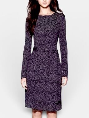 Tory Burch Purple Leopard Print Long-Sleeve Belted Sheath Dress Women’s Size XS